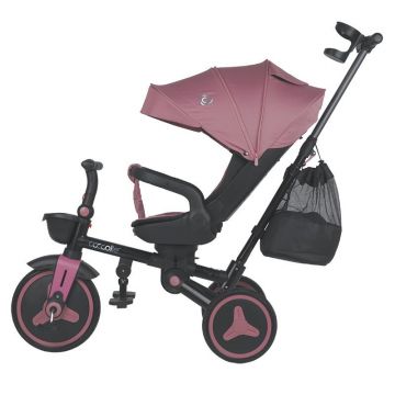 Tricicleta pentru copii Coccolle Urbio Plus Smoked Pink, ultrapliabila, scaun rotativ, controlul directiei, greutate admisa 25 kg