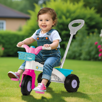 Tricicleta pentru copii Dolu My First Trike Roz cu maner, claxon si 2 cosulete