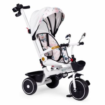 Tricicleta pentru copii Ecotoys Alb multifunctionala, scaun rotativ 360, roti din spuma EVA, suport pliabil pentru picioare, bariera de siguranta, maner pentru controlul directiei