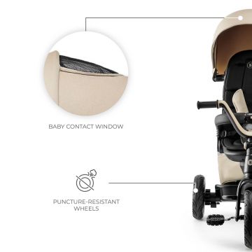 Tricicleta pentru copii Kinderkraft Easytwist Beige cu scaun reversibil, pozitie de somn, cauciucuri PU, protectie UV, de la varsta de 9 luni