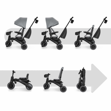 Tricicleta pentru copii Kinderkraft Jazz 3 Gri, pliabila, scaun rotativ, spatar reglabil, maner ajustabil