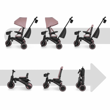 Tricicleta pentru copii Kinderkraft Jazz 3 Roz, pliabila, scaun rotativ, spatar reglabil, maner ajustabil