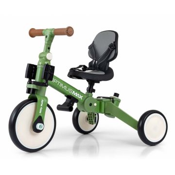Tricicleta pentru copii Milly Mally Optimus Max Green 5 in 1 reglabila, maner parental, roti din spuma, varsta 12 luni+