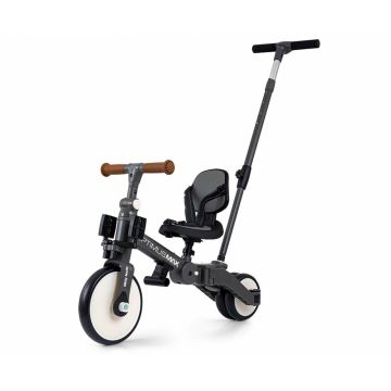 Tricicleta pentru copii Milly Mally Optimus Max Grey 5 in 1 reglabila, maner parental, roti din spuma, varsta 12 luni+