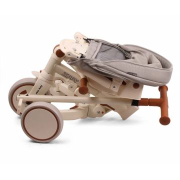 Tricicleta pentru copii Milly Mally Zippy Beige 5 in 1 pliabila, sezut rotativ, maner parental, roti din spuma, 12 luni+