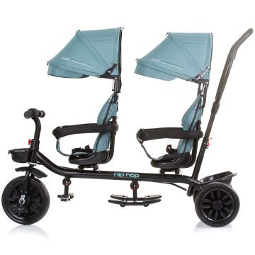 Tricicleta pentru gemeni Chipolino Hip Hop Aloe cu sezut rotativ 360 grade, suporturi pentru picioare, bara de protectie, cosulete