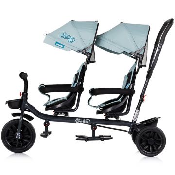 Tricicleta pentru gemeni Chipolino Hip Hop Matcha cu sezut rotativ 360 grade, suporturi pentru picioare, bara de protectie, cosulete