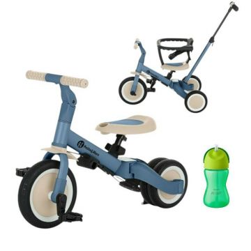 Tricicleta, Petite&Mars, Turbo, 5 in 1, Multifunctionala, Maner de ghidaj detasabil, Roti din cauciuc, Pana la 25 kg, Ocean Blue+ Sticluta cu pai, Philips Avent, 300 ml, 12 luni+, Verde