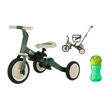 Tricicleta, Petite&Mars, Turbo, 5 in 1, Multifunctionala, Maner de ghidaj detasabil, Roti din cauciuc, Pana la 25 kg, Verde + Sticluta cu pai, Philips Avent, 300 ml, 12 luni+, Verde