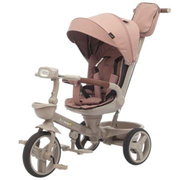 Tricicleta reversibila SL07 roz cu pozitie de somn, roti cauciuc, muzica si lumini