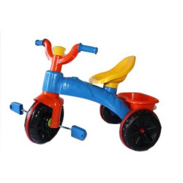 Tricicleta pentru copii Burak Toys Super Enduro Blue cu pedale, cosulet jucarii si claxon