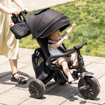 Tricicleta ultrapliabila Qplay Nova Max Bej, maner telescopic, spatar rotativ si reglabil, cadru din aluminiu, roti Eva, accesorii incluse